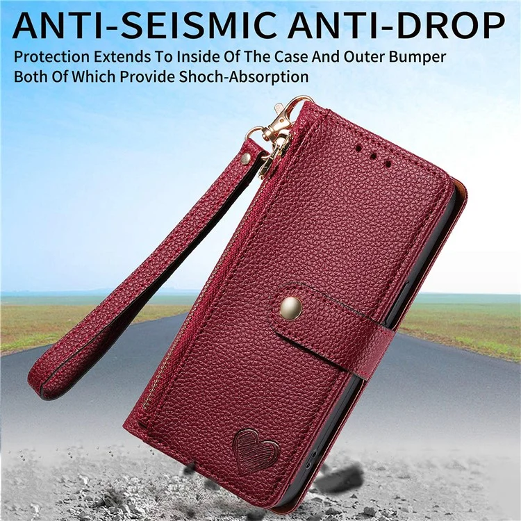 For Xiaomi Redmi A3 / Poco C61 4G Case RFID Blocking Zipper Wallet Leather Flip Phone Cover - Wine Red-Cellmalls