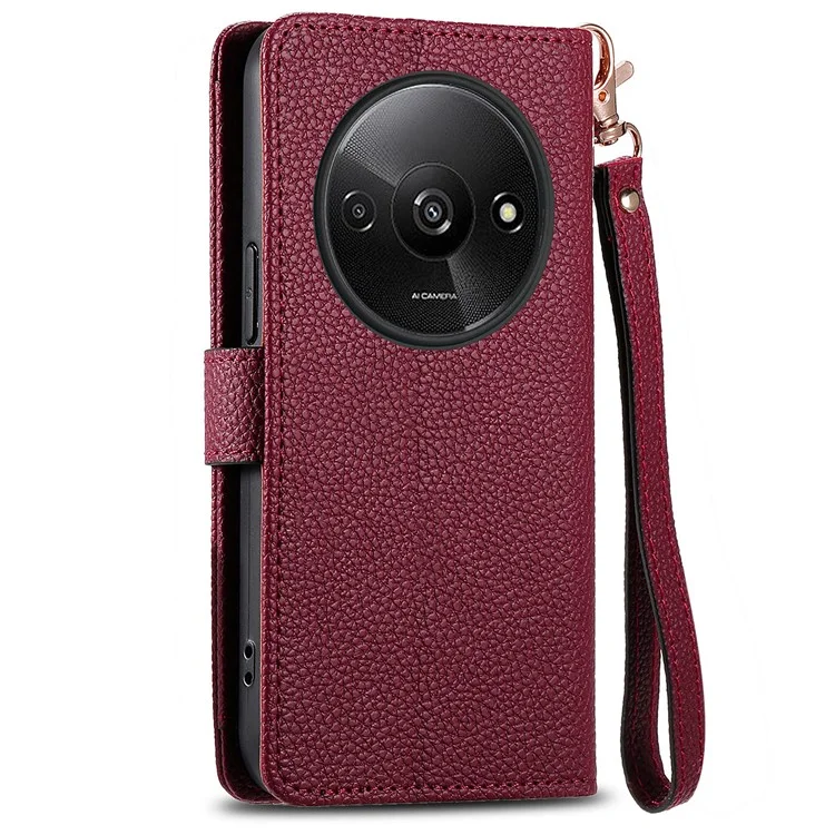 For Xiaomi Redmi A3 / Poco C61 4G Case RFID Blocking Zipper Wallet Leather Flip Phone Cover - Wine Red-Cellmalls