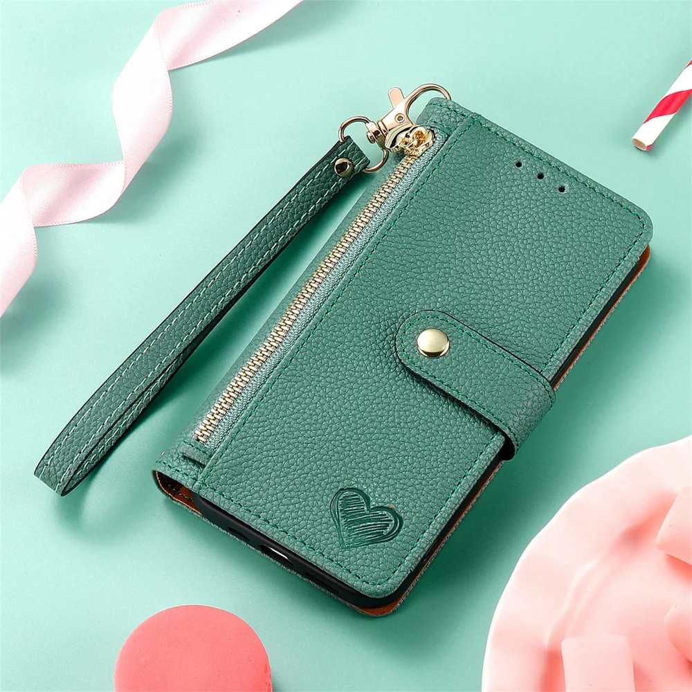 For Xiaomi 15 Ultra Case RFID Blocking Zipper Pocket Leather Wallet Phone Cover with Strap - Green-Cellmalls