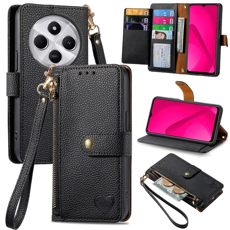 For Xiaomi Poco C75 4G / Redmi 14R 5G / 14C 4G Case RFID Blocking Zipper Pocket Leather Wallet Phone Cover - Black-Cellmalls