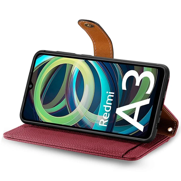 For Xiaomi Redmi A3 / Poco C61 4G Case RFID Blocking Zipper Wallet Leather Flip Phone Cover - Wine Red-Cellmalls