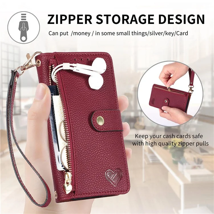 For Xiaomi Redmi A3 / Poco C61 4G Case RFID Blocking Zipper Wallet Leather Flip Phone Cover - Wine Red-Cellmalls