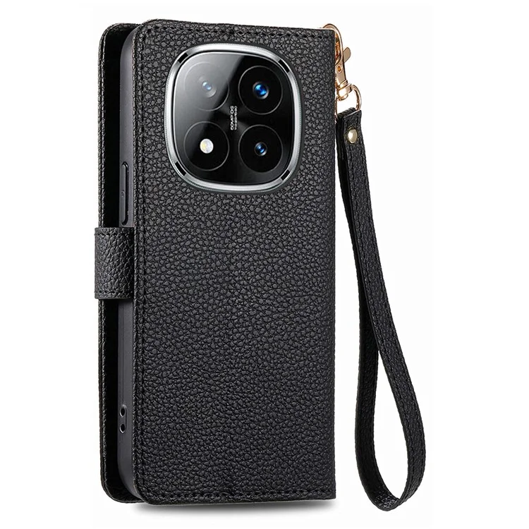 For Xiaomi Redmi Note 14 Pro 5G / Poco X7 5G Case RFID Blocking Zipper Pocket Leather Wallet Phone Cover with Strap - Black-Cellmalls
