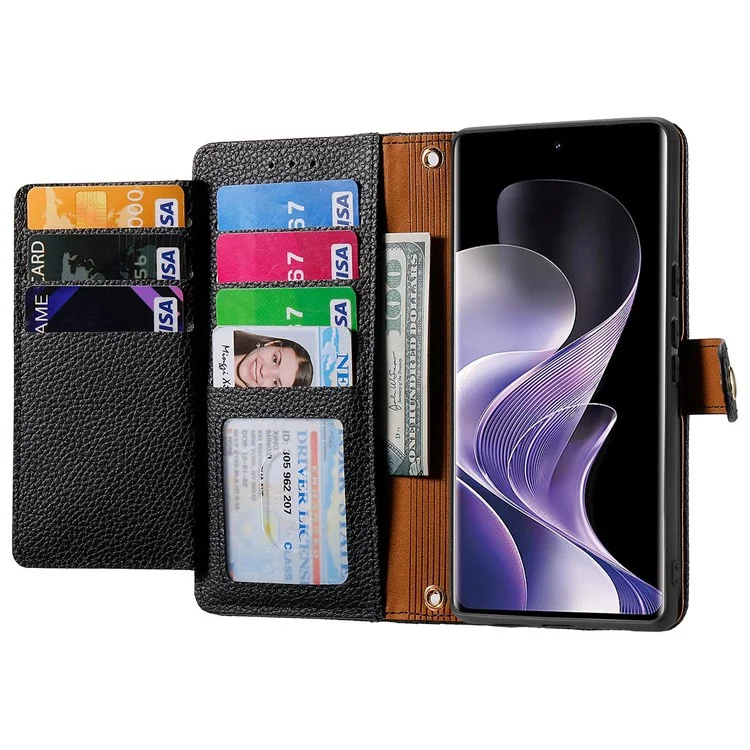For Xiaomi Redmi Note 14 Pro+ 5G Case RFID Blocking Zipper Pocket Leather Wallet Phone Cover with Strap - Black-Cellmalls