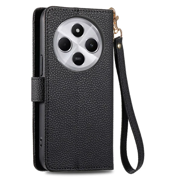 For Xiaomi Poco C75 4G / Redmi 14R 5G / 14C 4G Case RFID Blocking Zipper Pocket Leather Wallet Phone Cover - Black-Cellmalls