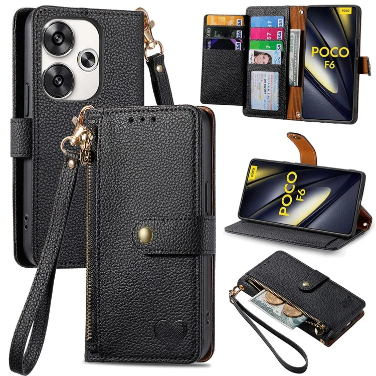 For Xiaomi Poco F6 5G  /  Redmi Turbo 3 5G Case Zipper Pocket Purse RFID Blocking Leather Phone Cover - Black-Cellmalls