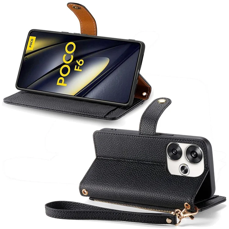 For Xiaomi Poco F6 5G  /  Redmi Turbo 3 5G Case Zipper Pocket Purse RFID Blocking Leather Phone Cover - Black-Cellmalls