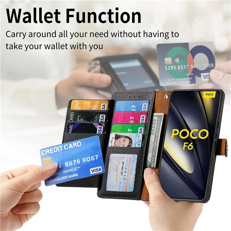 For Xiaomi Poco F6 5G  /  Redmi Turbo 3 5G Case Zipper Pocket Purse RFID Blocking Leather Phone Cover - Black-Cellmalls