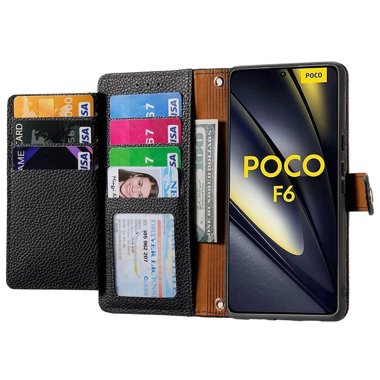 For Xiaomi Poco F6 5G  /  Redmi Turbo 3 5G Case Zipper Pocket Purse RFID Blocking Leather Phone Cover - Black-Cellmalls