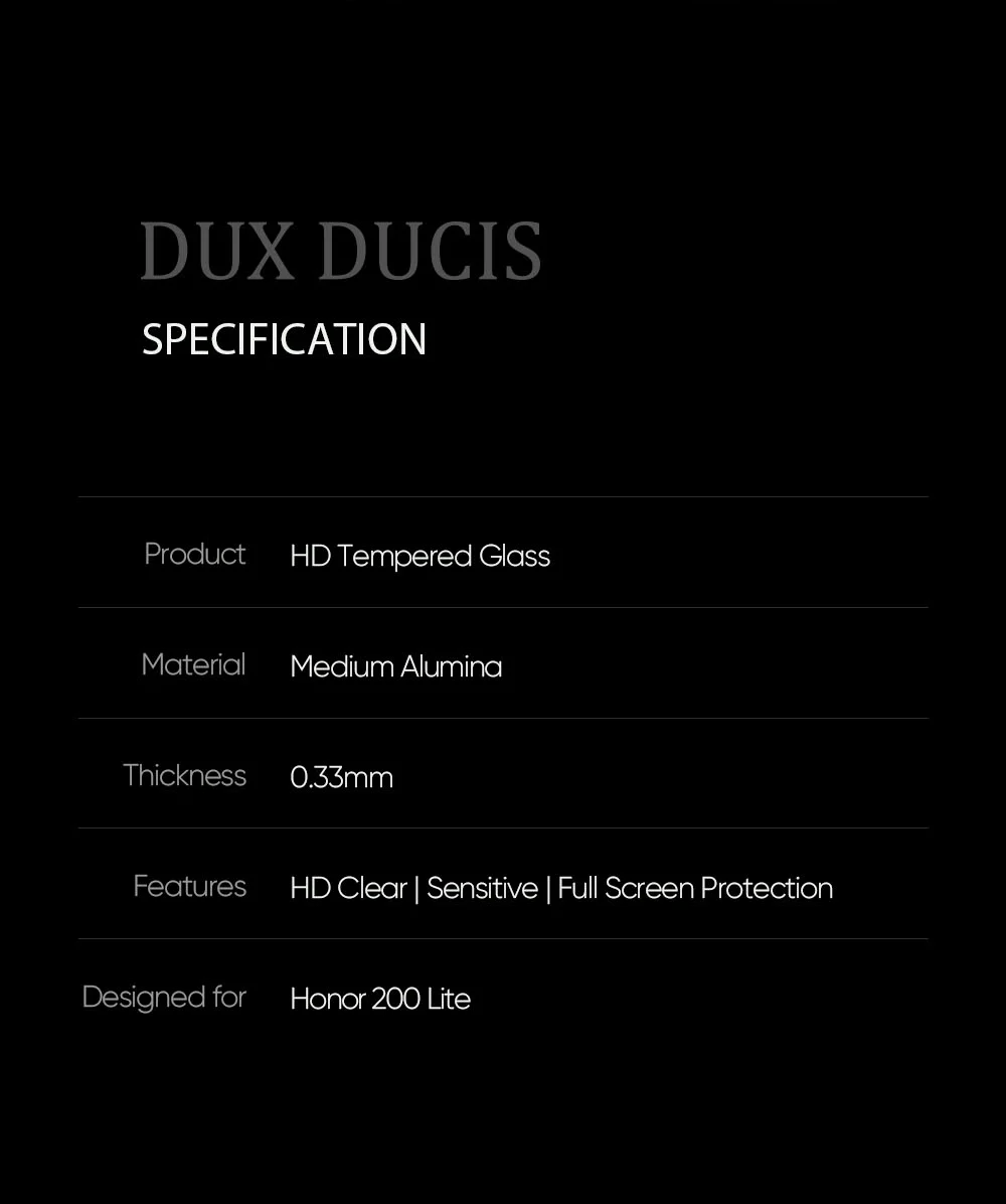 DUX DUCIS For Honor 200 Lite Screen Protector 0.3mm Medium Alumina Glass Anti-Shatter Film (9D)-Cellmalls