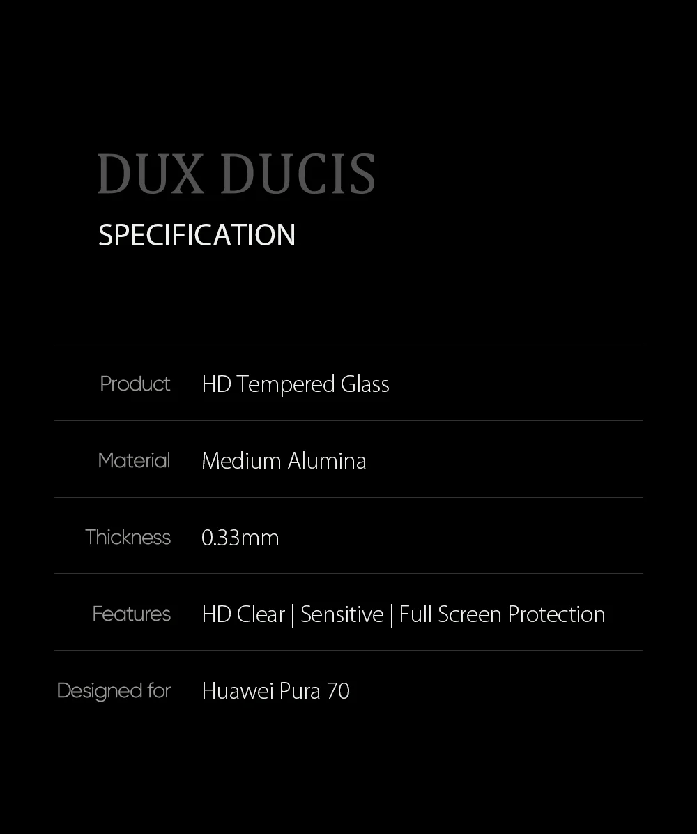 DUX DUCIS For Huawei Pura 70 Medium Alumina Glass Screen Film 0.3mm Anti-scratch Screen Protector (9D)-Cellmalls
