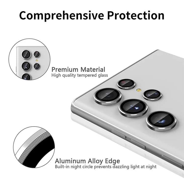 ENKAY HAT PRINCE For Samsung Galaxy S22 Ultra 5G 1 Set Ultra Clear Tempered Glass Aluminum Alloy Back Camera Lens Ring Cover Protector - Silver-Cellmalls