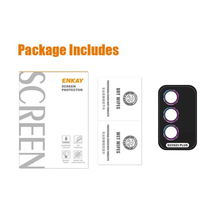 ENKAY HAT PRINCE Camera Lens Protector for Samsung Galaxy S23 / S23+,  1 Set Aluminum Alloy Ring Tempered Glass Lens Film - Black-Cellmalls