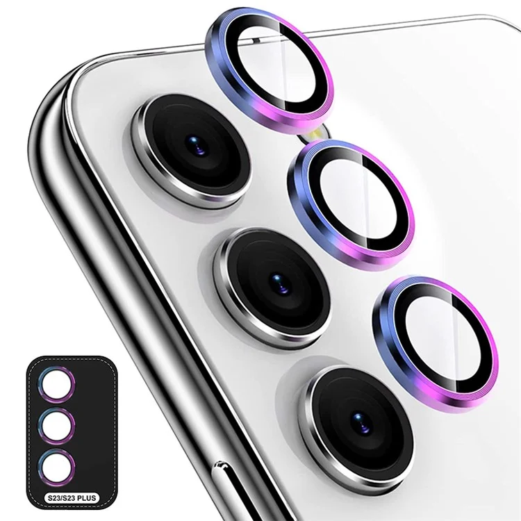 ENKAY HAT PRINCE Camera Lens Protector for Samsung Galaxy S23 / S23+,  1 Set Aluminum Alloy Ring Tempered Glass Lens Film - Black-Cellmalls