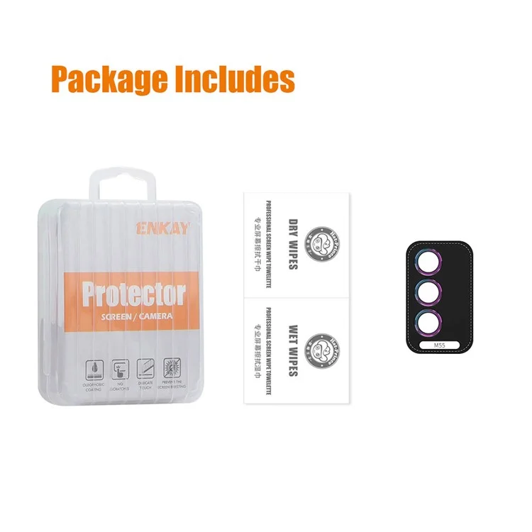 ENKAY HAT PRINCE For Samsung Galaxy M55 5G / C55 5G / F55 5G Camera Lens Protector Set 9H Hardness Lens Film with Metal Ring Trim - Colorful-Cellmalls