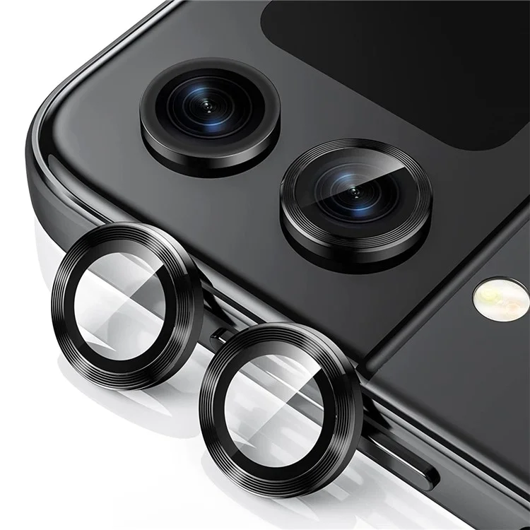 ENKAY HAT PRINCE For Samsung Galaxy Z Flip4 5G / W23 Flip 1 Set Camera Lens Protector Tempered Glass Aluminum Alloy Ring Lens Film - Black-Cellmalls