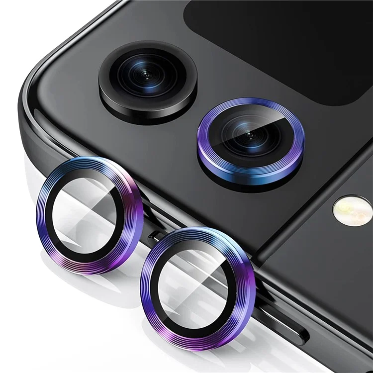 ENKAY HAT PRINCE For Samsung Galaxy Z Flip4 5G / W23 Flip 1 Set Camera Lens Protector Tempered Glass Aluminum Alloy Ring Lens Film - Black-Cellmalls
