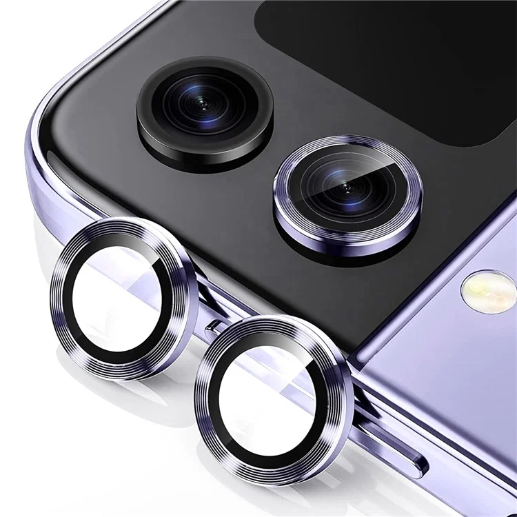 ENKAY HAT PRINCE For Samsung Galaxy Z Flip4 5G / W23 Flip 1 Set Camera Lens Protector Tempered Glass Aluminum Alloy Ring Lens Film - Black-Cellmalls