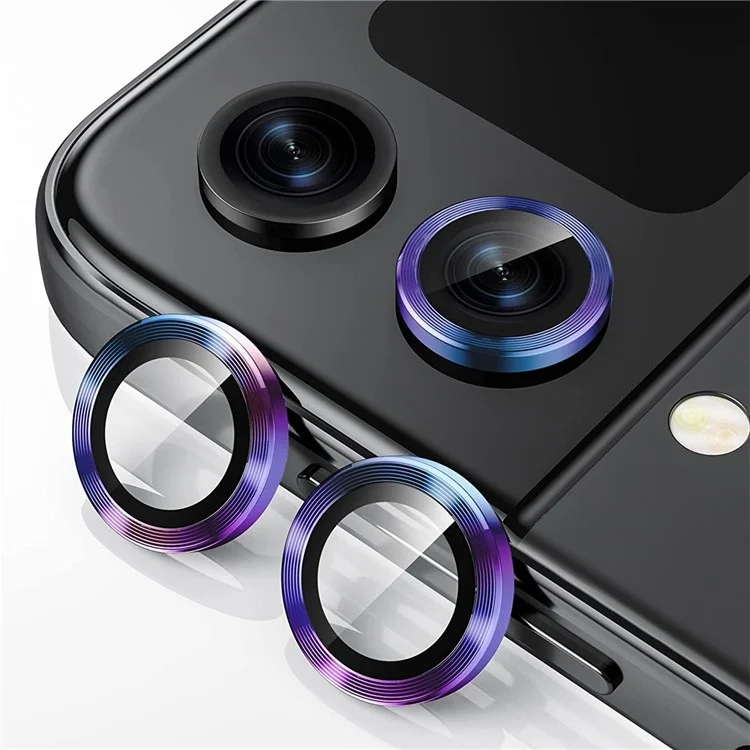 ENKAY HAT PRINCE Camera Lens Protector for Samsung Galaxy Z Flip5 5G , Tempered Glass + Aluminum Alloy Ring Back Lens Cover Sticker - Black-Cellmalls