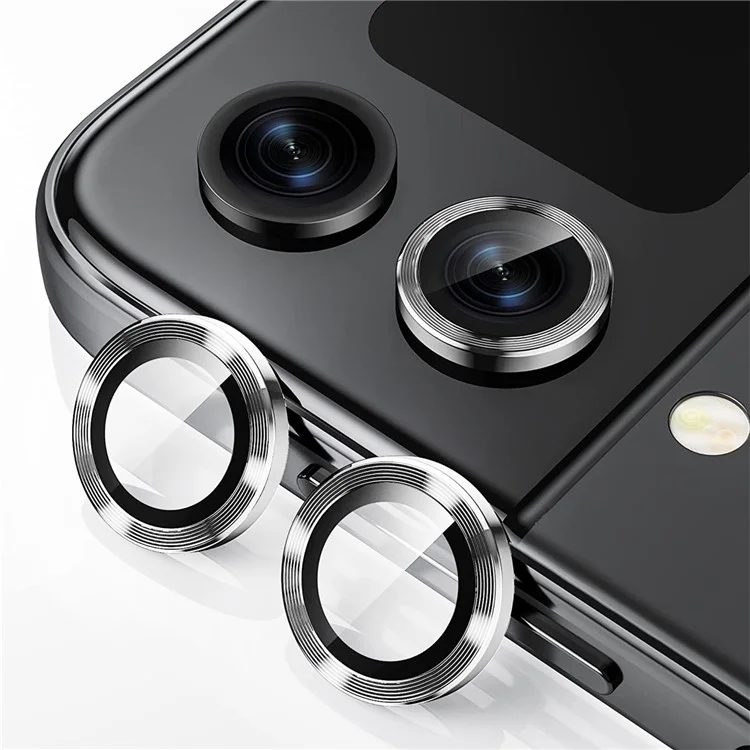 ENKAY HAT PRINCE Camera Lens Protector for Samsung Galaxy Z Flip5 5G , Tempered Glass + Aluminum Alloy Ring Back Lens Cover Sticker - Black-Cellmalls