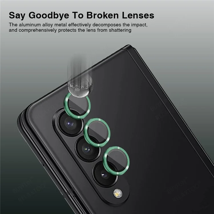 HAT PRINCE ENKAY For Samsung Galaxy Z Fold4 5G 1 Set Camera Lens Protector Tempered Glass Aluminum Alloy Ring HD Clear Lens Film - Green-Cellmalls