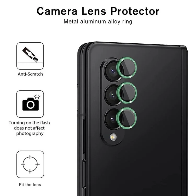 HAT PRINCE ENKAY For Samsung Galaxy Z Fold4 5G 1 Set Camera Lens Protector Tempered Glass Aluminum Alloy Ring HD Clear Lens Film - Green-Cellmalls