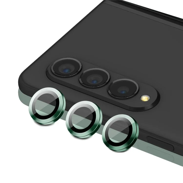 HAT PRINCE ENKAY For Samsung Galaxy Z Fold4 5G 1 Set Camera Lens Protector Tempered Glass Aluminum Alloy Ring HD Clear Lens Film - Green-Cellmalls