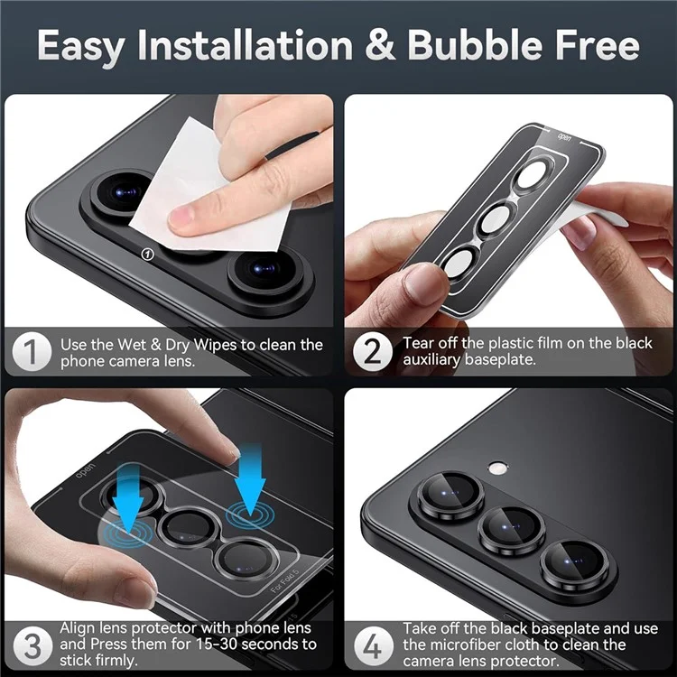 ENKAY HAT PRINCE For Samsung Galaxy Z Fold6 5G 1 Set Camera Lens Film Metal Ring Tempered Glass Lens Protector - Black-Cellmalls