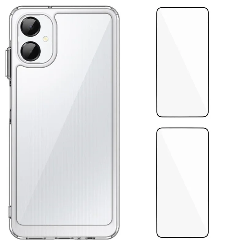 For Samsung Galaxy A06 5G Clear Phone Case WANLONFENG MF2 Series TPU Acrylic Cover with 2Pcs Tempered Glass - Transparent-Cellmalls