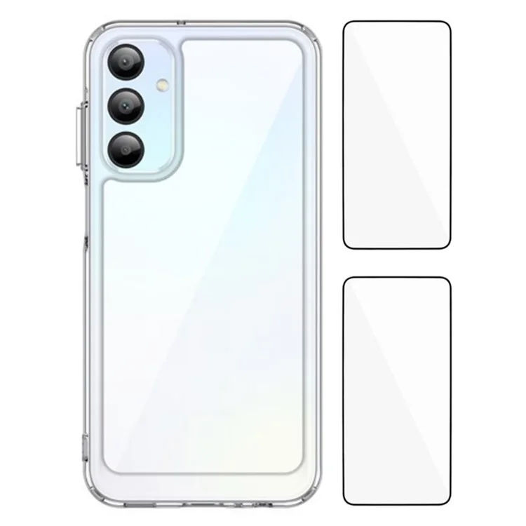 WANLONFENG MF2 Series For Samsung Galaxy A15 4G / 5G Case TPU Acrylic Clear Phone Cover with 2Pcs Tempered Glass Film-Cellmalls