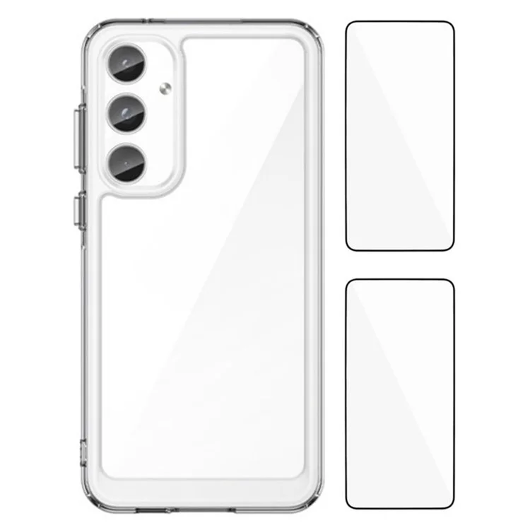 WANLONFENG MF2 Series For Samsung Galaxy A25 5G (Global) (161.0 x 76.5 x 8.3mm) Case TPU Acrylic Clear Phone Cover with 2Pcs Tempered Glass Film-Cellmalls