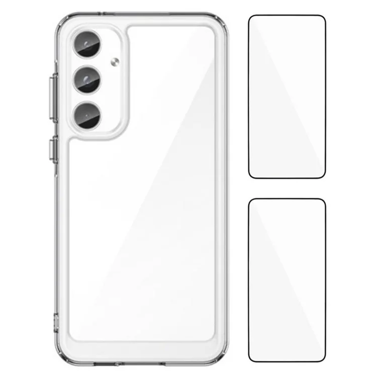 WANLONFENG MF2 Series For Samsung Galaxy A55 5G Case TPU Acrylic Clear Phone Cover with 2Pcs Tempered Glass Film-Cellmalls