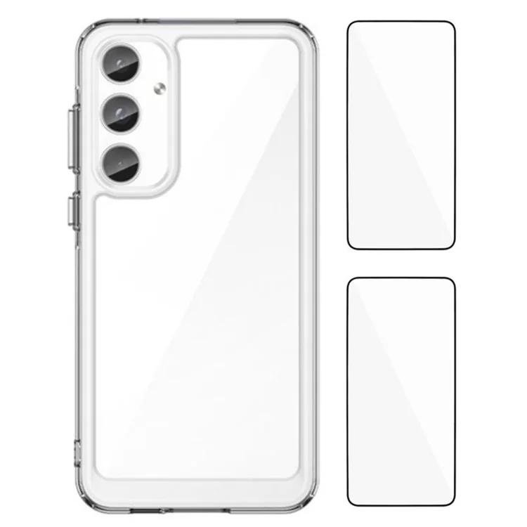 WANLONFENG MF2 Series For Samsung Galaxy A35 5G Case TPU Acrylic Clear Phone Cover with 2Pcs Tempered Glass Film-Cellmalls