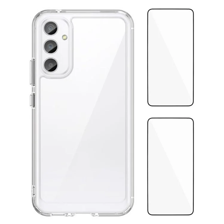 WANLONFENG MF2 Series For Samsung Galaxy A34 5G Case TPU Acrylic Clear Phone Cover with 2Pcs Tempered Glass Film-Cellmalls