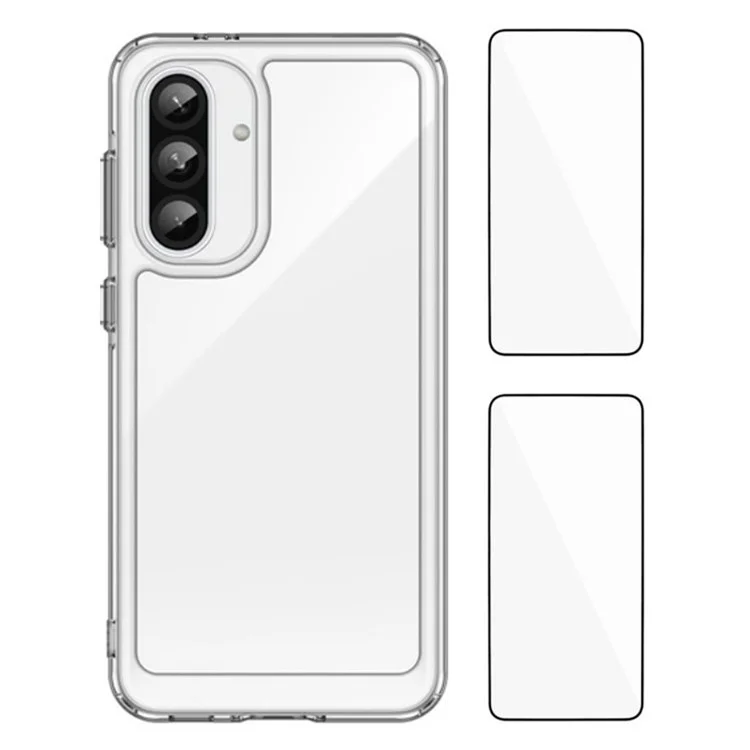 WANLONFENG MF2 Series For Samsung Galaxy A56 5G Case TPU Acrylic Clear Phone Cover with 2Pcs Tempered Glass Film-Cellmalls