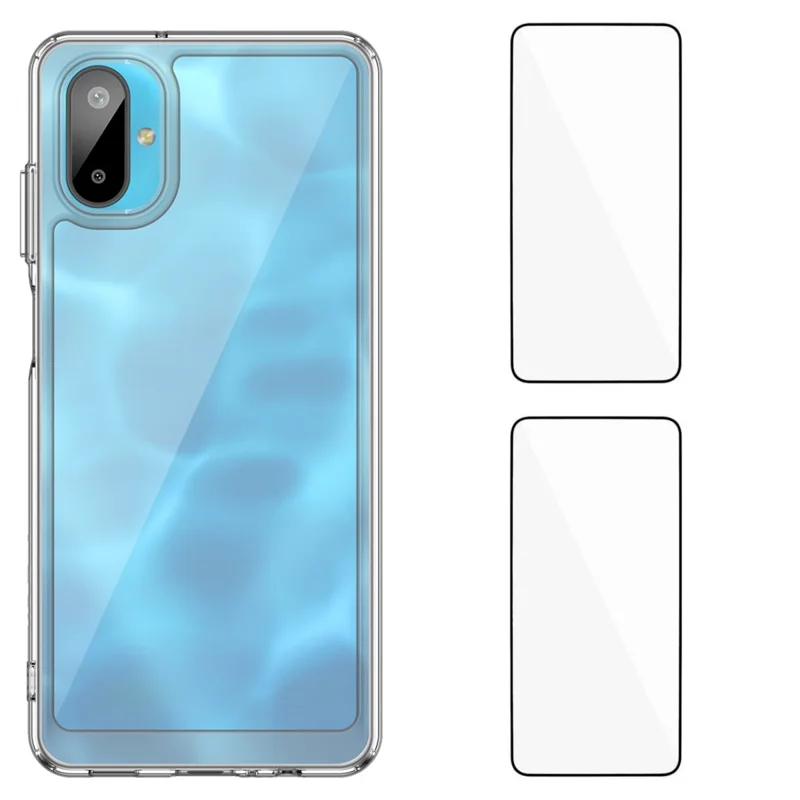 For Samsung Galaxy M06 5G Clear Phone Case WANLONFENG MF2 Series TPU Acrylic Cover with 2Pcs Tempered Glass - Transparent-Cellmalls