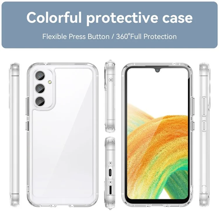WANLONFENG MF2 Series For Samsung Galaxy A54 5G Case TPU Acrylic Clear Phone Cover with 2Pcs Tempered Glass Film-Cellmalls