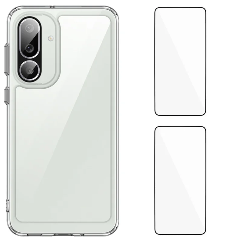 For Samsung Galaxy M56 5G Clear Phone Case WANLONFENG MF2 Series TPU Acrylic Cover with 2Pcs Tempered Glass - Transparent-Cellmalls