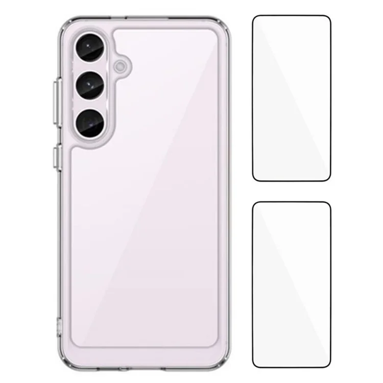 WANLONFENG MF2 Series For Samsung Galaxy S24 Case TPU Acrylic Clear Phone Cover with 2Pcs Tempered Glass Film-Cellmalls