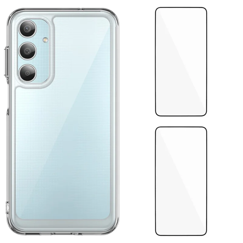 For Samsung Galaxy M35 5G Clear Phone Case WANLONFENG MF2 Series TPU Acrylic Cover with 2Pcs Tempered Glass - Transparent-Cellmalls