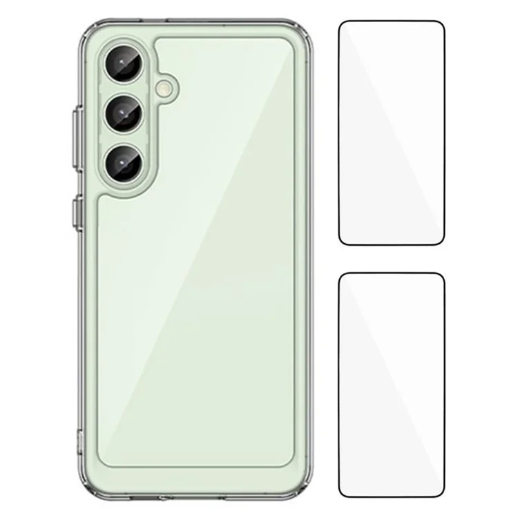 WANLONFENG MF2 Series For Samsung Galaxy S24 FE Case TPU Acrylic Clear Phone Cover with 2Pcs Tempered Glass Film-Cellmalls