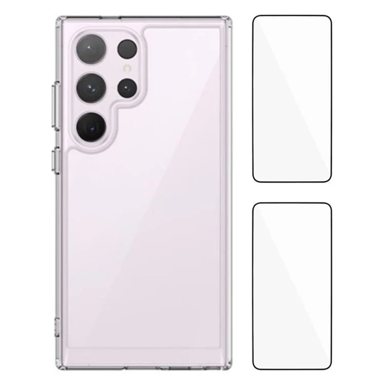 WANLONFENG MF2 Series For Samsung Galaxy S24 Ultra Case TPU Acrylic Clear Phone Cover with 2Pcs Tempered Glass Film-Cellmalls