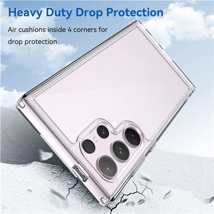 WANLONFENG MF2 Series For Samsung Galaxy S24 Ultra Case TPU Acrylic Clear Phone Cover with 2Pcs Tempered Glass Film-Cellmalls