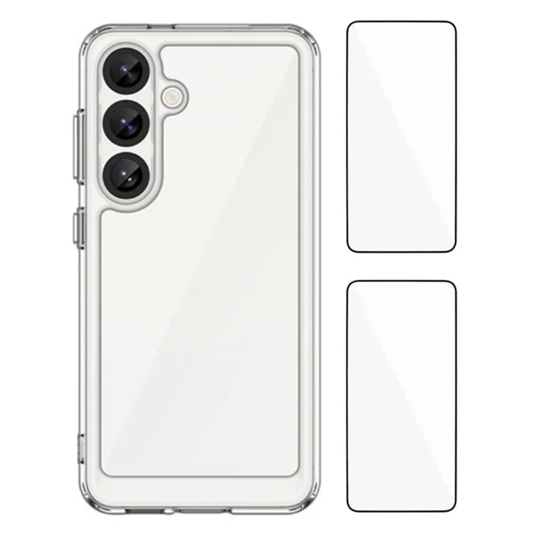 WANLONFENG MF2 Series For Samsung Galaxy S25 Case TPU Acrylic Clear Phone Cover with 2Pcs Tempered Glass Film-Cellmalls