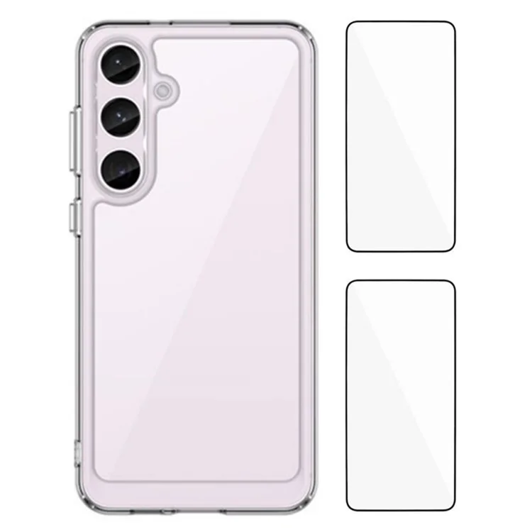 WANLONFENG MF2 Series For Samsung Galaxy S24+ Case TPU Acrylic Clear Phone Cover with 2Pcs Tempered Glass Film-Cellmalls