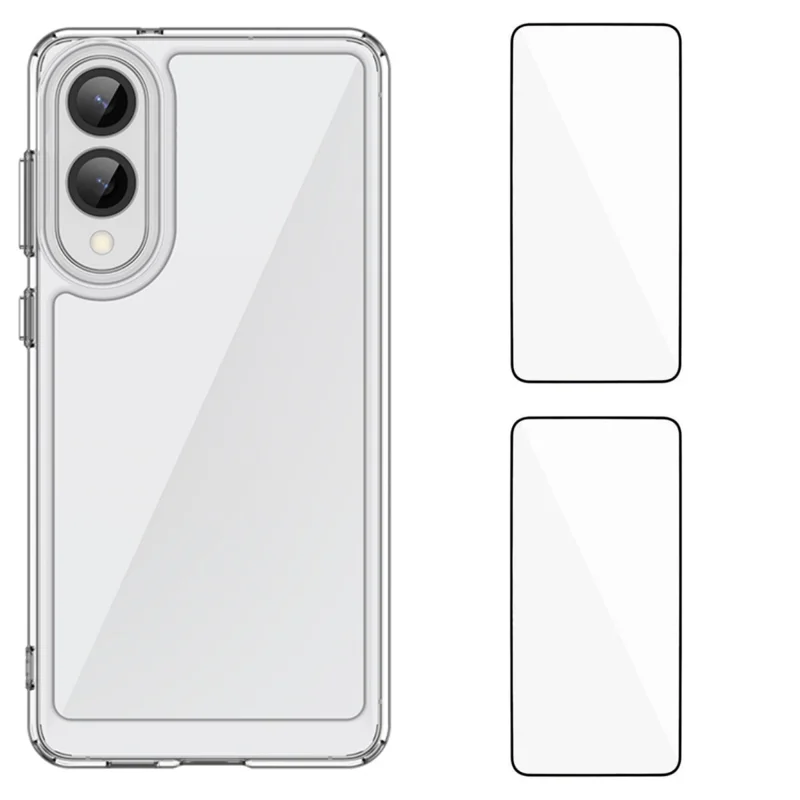 For Samsung Galaxy S25 Edge Clear Phone Case WANLONFENG MF2 Series TPU Acrylic Cover with 2Pcs Tempered Glass - Transparent-Cellmalls