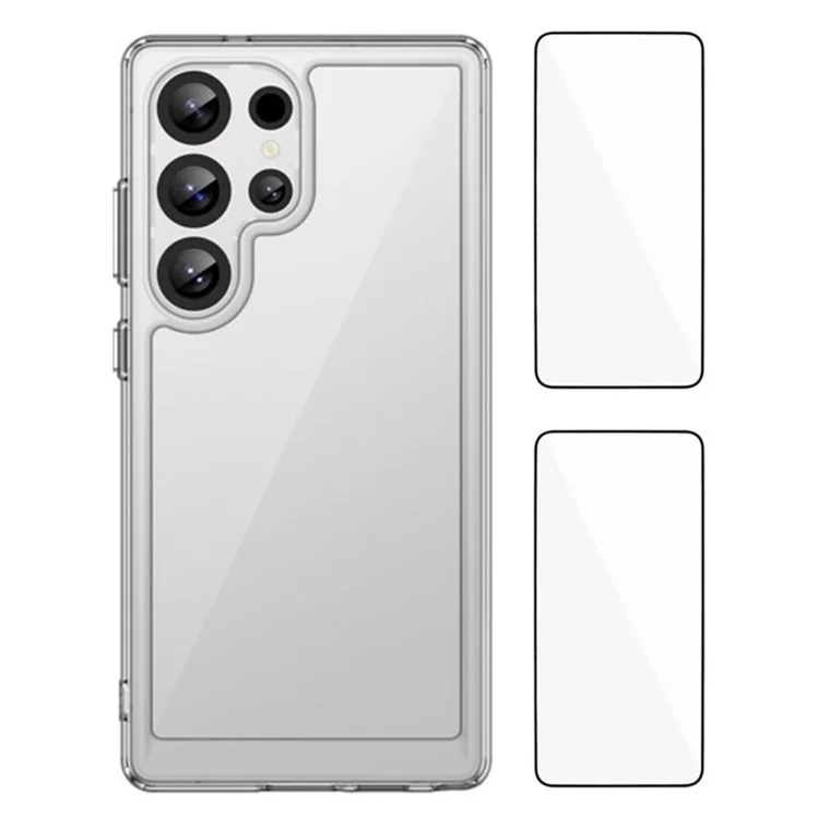 WANLONFENG MF2 Series For Samsung Galaxy S25 Ultra Case TPU Acrylic Clear Phone Cover with 2Pcs Tempered Glass Film-Cellmalls