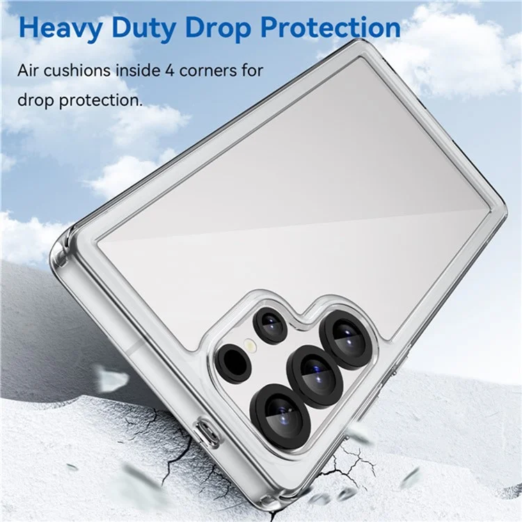 WANLONFENG MF2 Series For Samsung Galaxy S25 Ultra Case TPU Acrylic Clear Phone Cover with 2Pcs Tempered Glass Film-Cellmalls