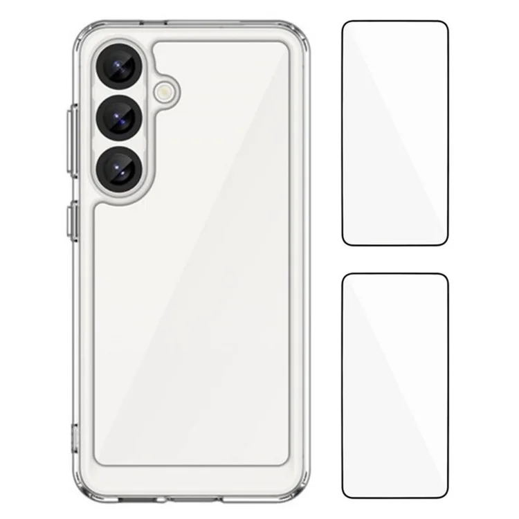 WANLONFENG MF2 Series For Samsung Galaxy S25+ Case TPU Acrylic Clear Phone Cover with 2Pcs Tempered Glass Film-Cellmalls