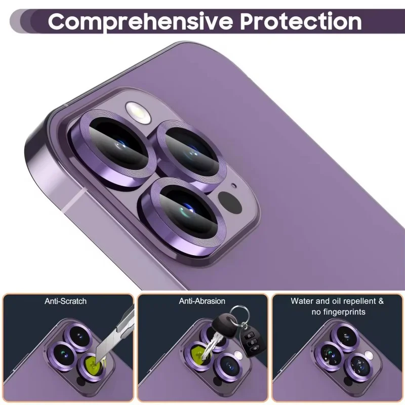 For iPhone 15 Pro / iPhone 15 Pro Max Camera Lens Protector WANLONFENG Metal CD Texture Tempered Glass Lens Film - Black-Cellmalls